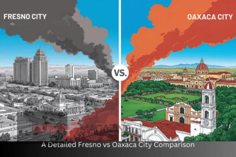 fresno vs oaxaca city comparison: skylines and street scenes contrasting urban and colonial architecture